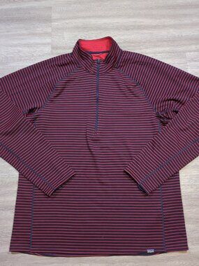 Patagonia Capilene Midweight Baselayer Polartec Men's Large Red Blue Striped Zip